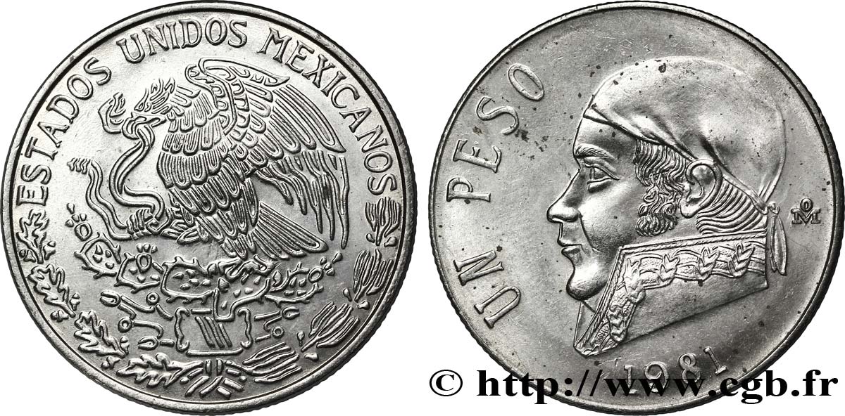 MEXICO 1 Peso Jose Morelos y Pavon / aigle 1981 Mexico AU 
