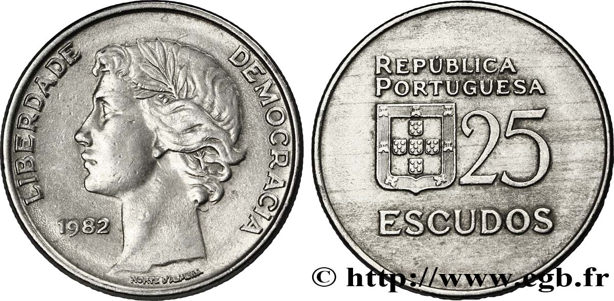 PORTUGAL 25 Escudos “liberté et démocratie” 1985  AU 