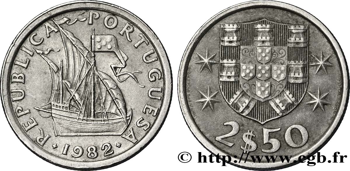 PORTUGAL 2 1/2 Escudos emblème / voilier 1982  AU 