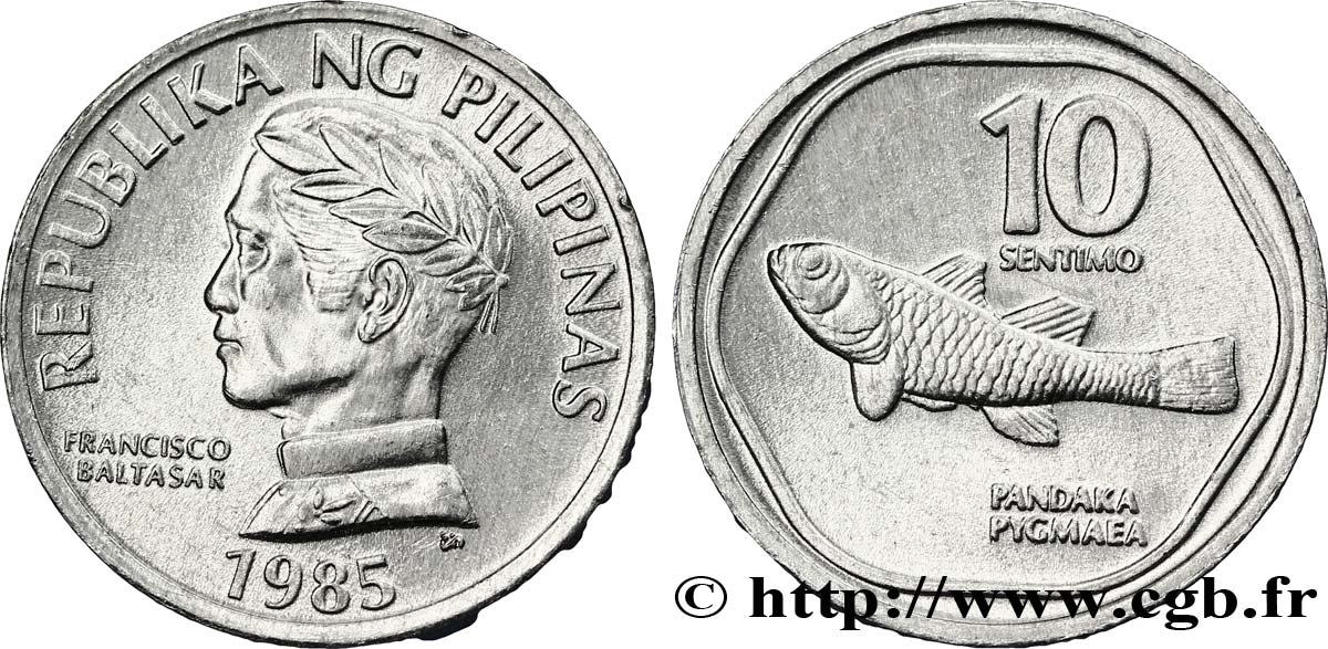 PHILIPPINES 10 Sentimos Francisco Baltasar / poisson gobie nain (Pandaka pigmaea) 1985  MS 