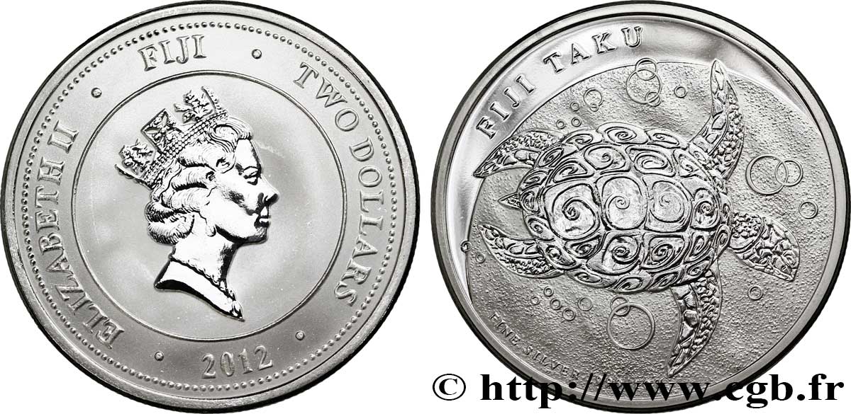 FIDJI 2 Dollars BE (proof)  Elisabeth II / tortue 2012  FDC 