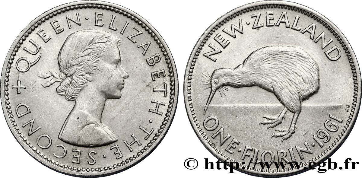 NOUVELLE-ZÉLANDE 1 Florin Elisabeth II / kiwi 1961  SUP 