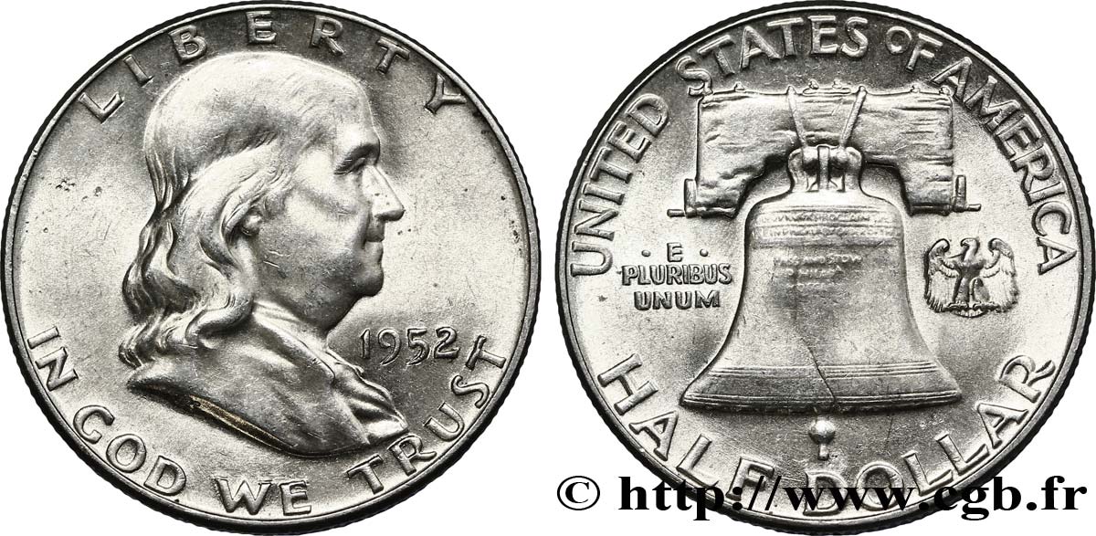 ÉTATS-UNIS D AMÉRIQUE 1/2 Dollar Benjamin Franklin 1952 Philadelphie SUP 