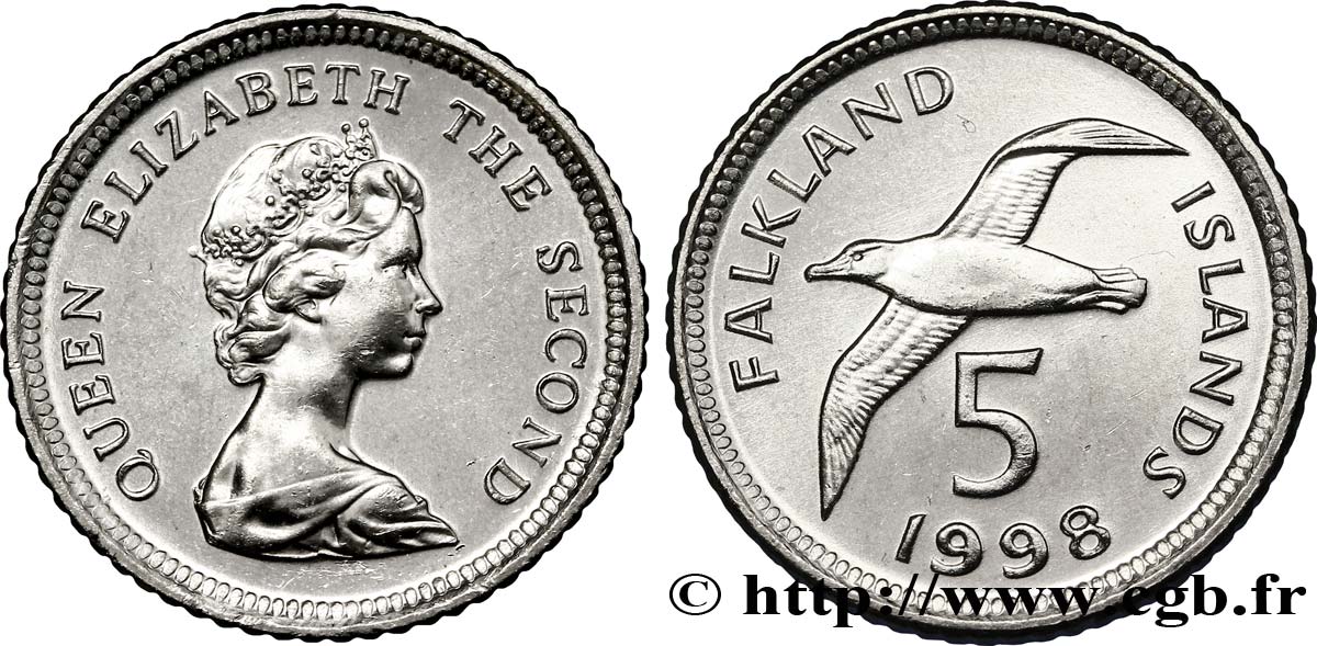 ÎLES FALKLAND 5 Pence Elisabeth II / Albatros à sourcils noirs 1998  SPL 