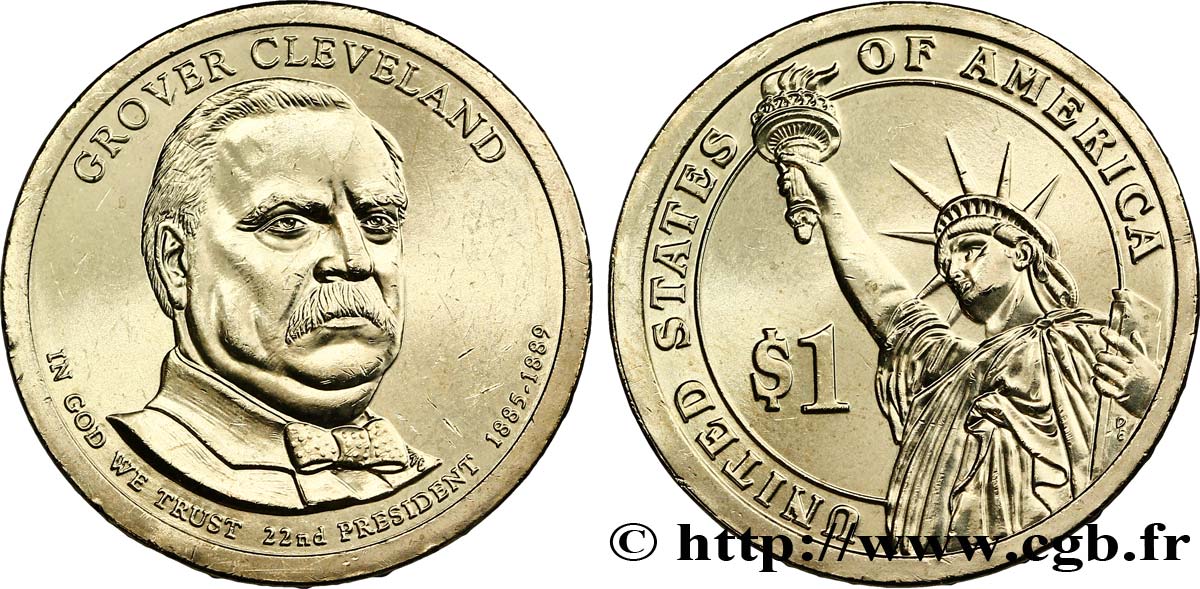 ÉTATS-UNIS D AMÉRIQUE 1 Dollar Présidentiel Grover Cleveland (1er mandat) type tranche A 2012 Philadelphie SPL 