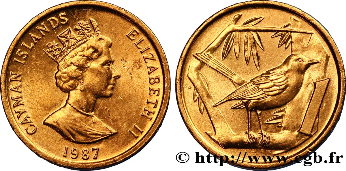 ÎLES CAIMANS 1 Cent Elisabeth II / oiseau 1987  SPL 