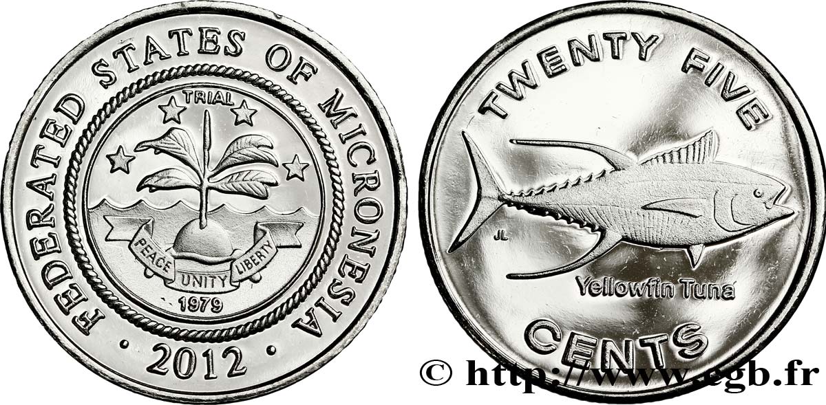MICRONESIA 25 Cents emblème / thon jaune 2012  FDC 