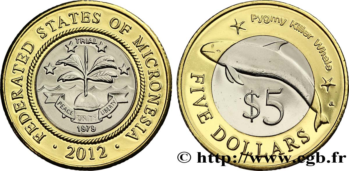 MICRONÉSIE 5 Dollars emblème / Orque pygmée 2012  FDC 