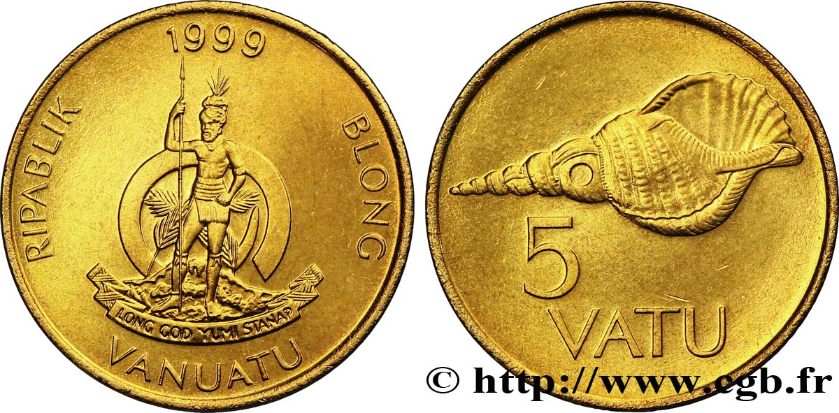 VANUATU 5 Vatu emblème national / coquillage 1999  SPL 