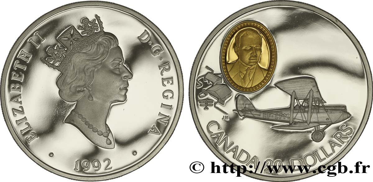 CANADA 20 Dollars proof Elisabeth II / Avion de Haviland 1992  MS 