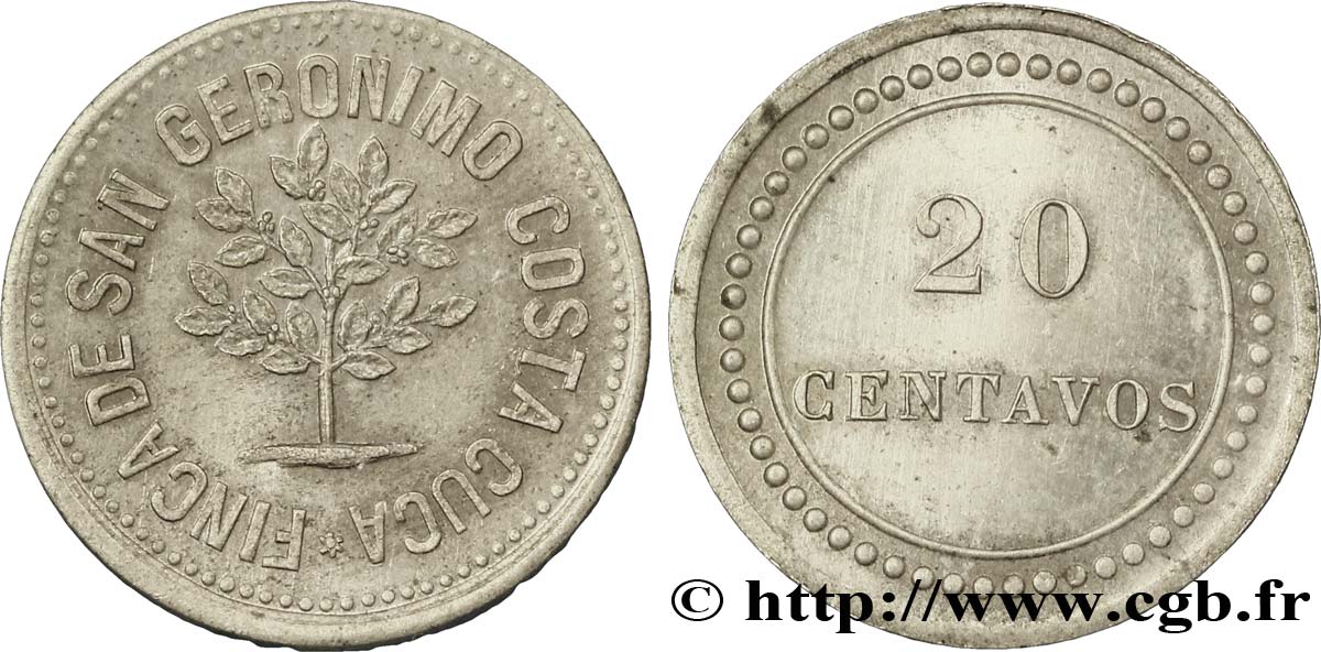 GUATEMALA 20 Centavos Finca de San Geronimo Costa Cuca N.D.  SPL 