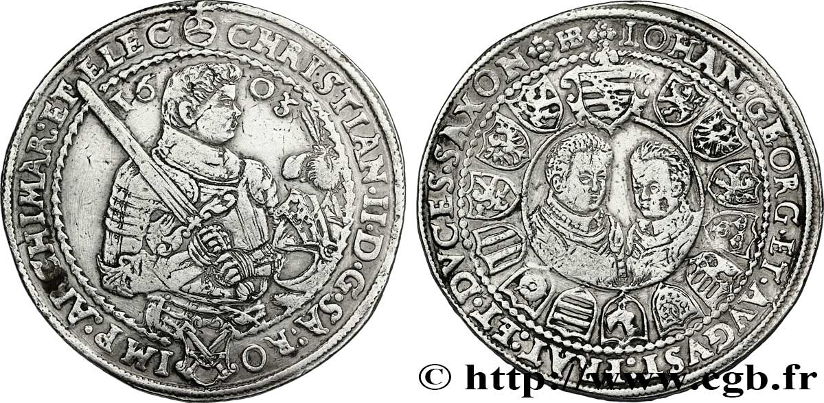 ALLEMAGNE - SAXE 1 Thaler Christian II, Jean-Georges et Auguste 1603 Dresde TTB 