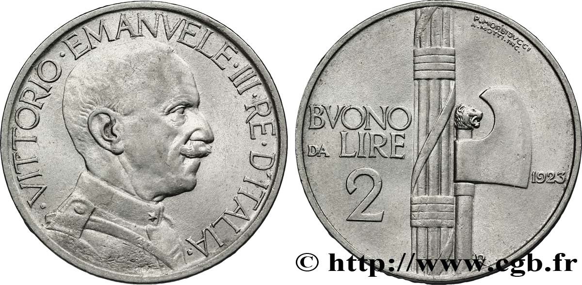 ITALIEN Bon pour 2 Lire (Buono da Lire 2) Victor Emmanuel III / faisceau de licteur 1923 Rome - R fST 
