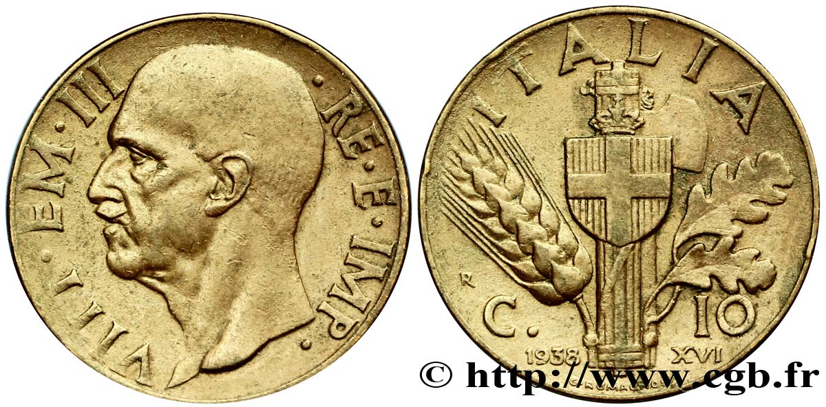 ITALIE 10 Centesimi Victor Emmanuel III an XVI 1938 Rome - R TTB 