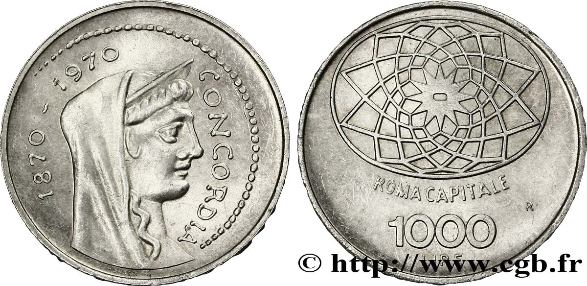ITALIE 1000 Lire 100e anniversaire de Rome capitale de l’Italie 1970 Rome - R SUP 