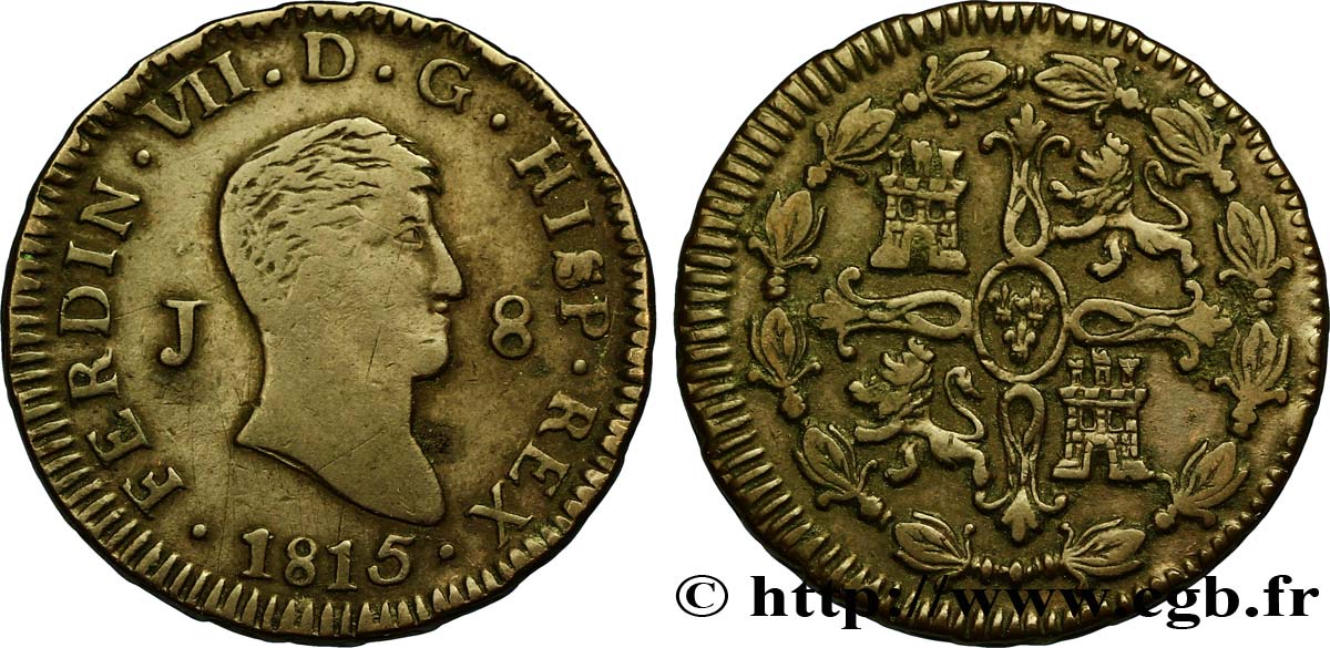 ESPAGNE 8 Maravedis Ferdinand VII 1815 Jubia TB+ 