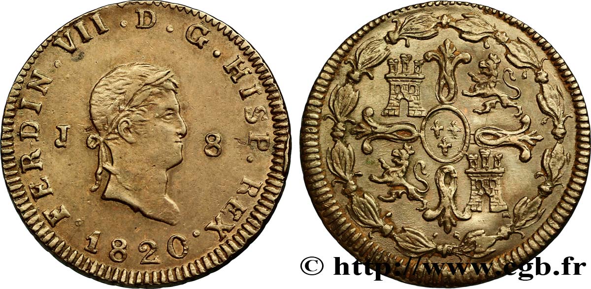 ESPAGNE 8 Maravedis Ferdinand VII 1820 Jubia TTB+ 