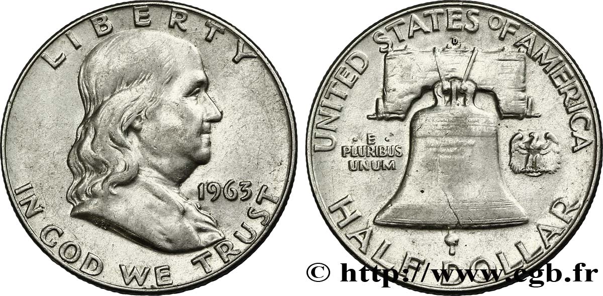 ÉTATS-UNIS D AMÉRIQUE 1/2 Dollar Benjamin Franklin 1963 Denver TTB 