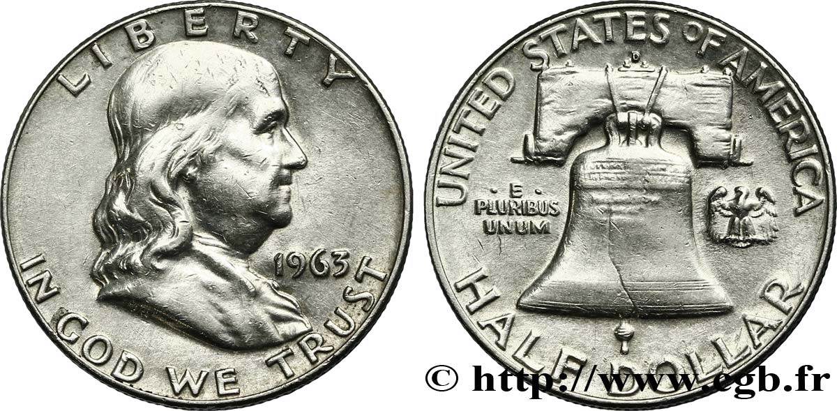 ÉTATS-UNIS D AMÉRIQUE 1/2 Dollar Benjamin Franklin 1963 Denver TTB+ 