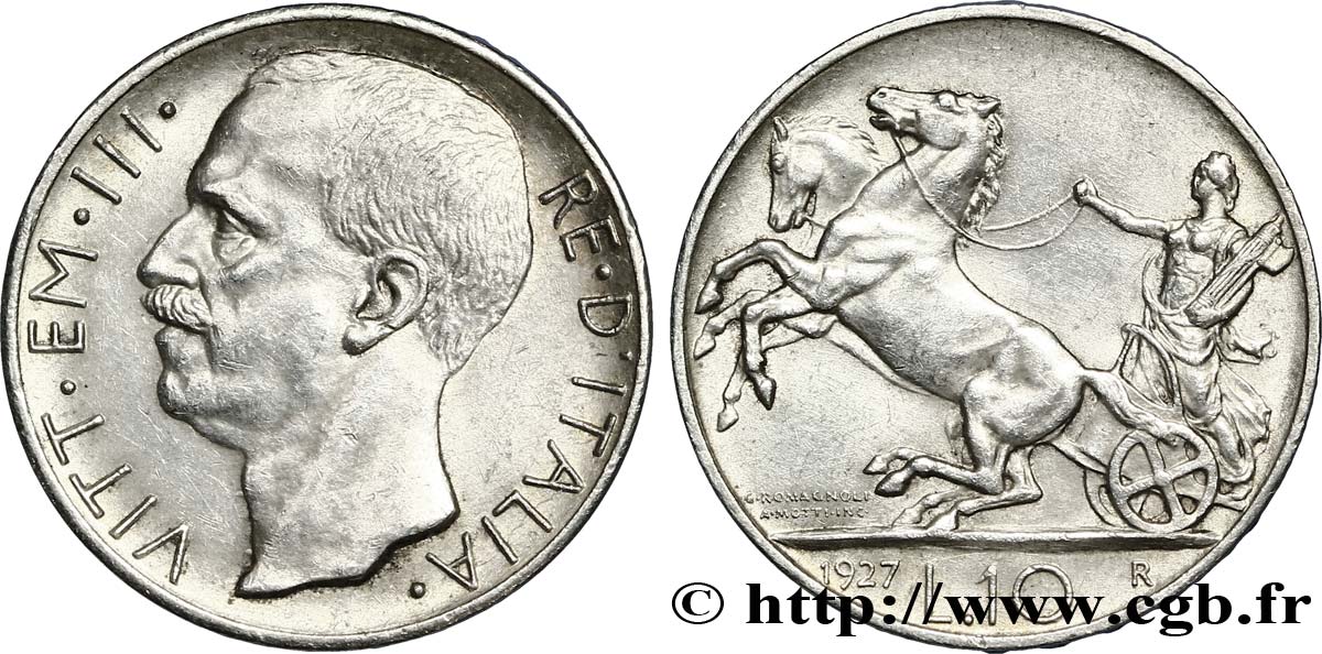 ITALIA 10 Lire Victor Emmanuel III 1927 Rome - R SPL 