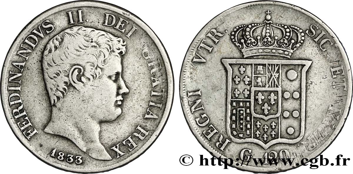 ITALY - KINGDOM OF THE TWO SICILIES 120 Grana Ferdinand II 1833 Naples XF 
