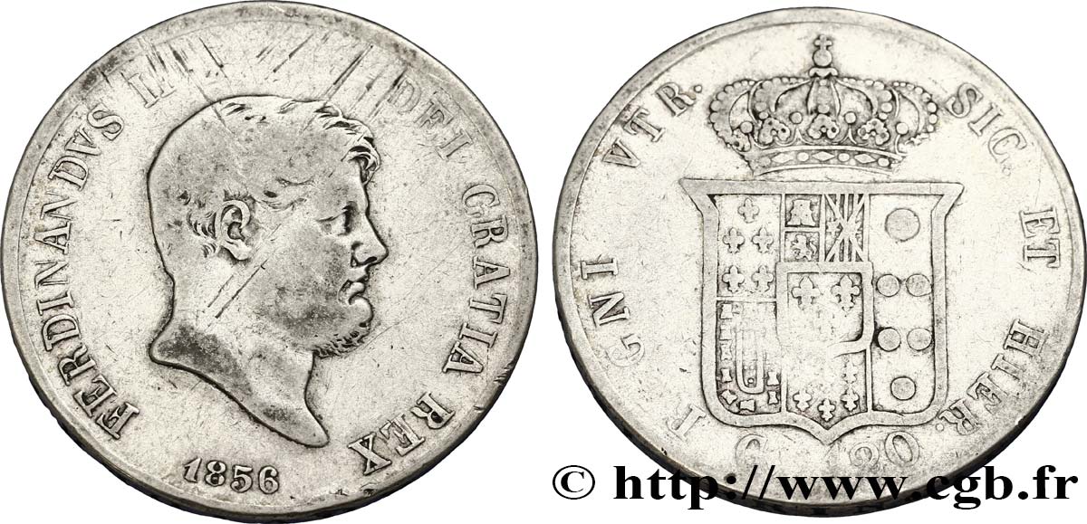 ITALIE - ROYAUME DES DEUX-SICILES 120 Grana Ferdinand II, roi de Naples et Sicile 1856 Naples TB 