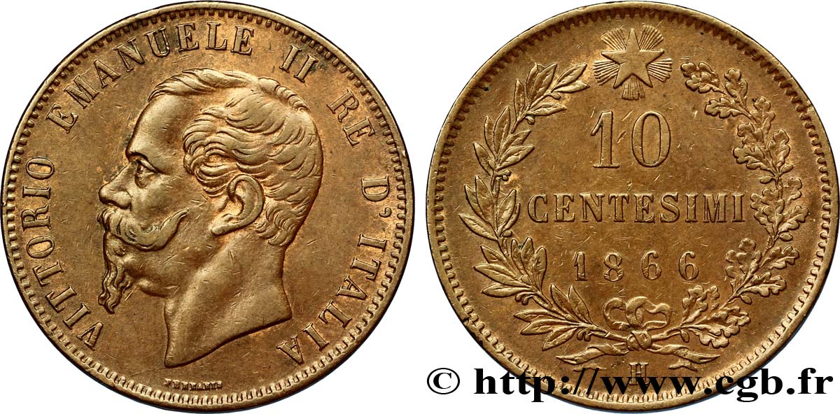 ITALIE 10 Centesimi Victor Emmanuel II roi d’Italie 1866 Birmingham TTB+ 