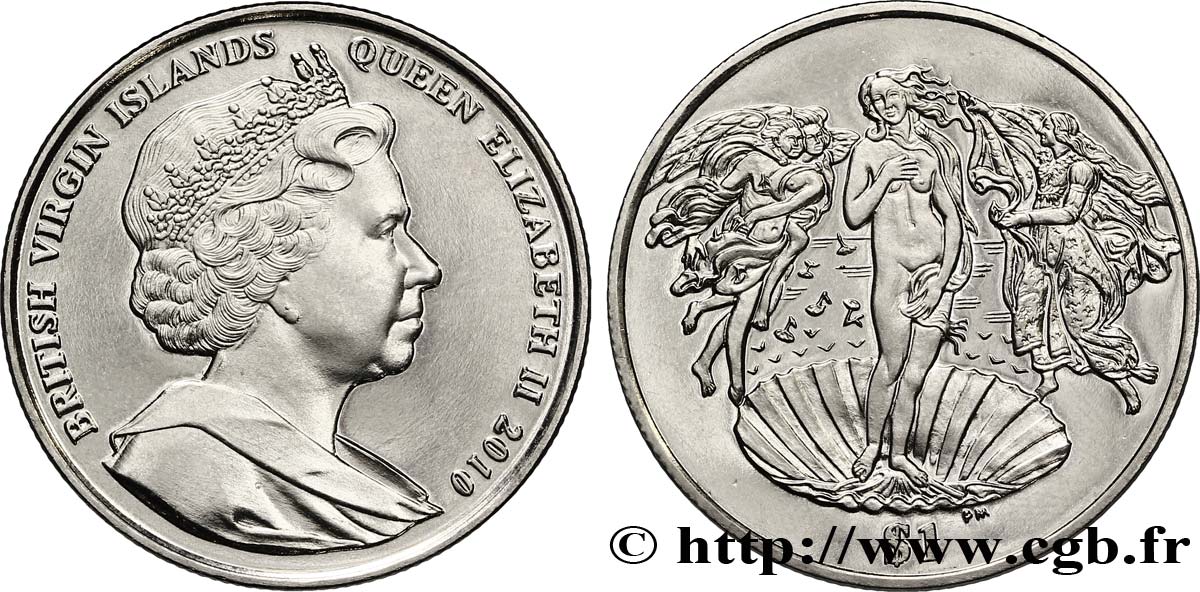 ÎLES VIERGES BRITANNIQUES 1 Dollar ‘proof’ Elisabeth II / la Naissance de Vénus 2010  SPL 