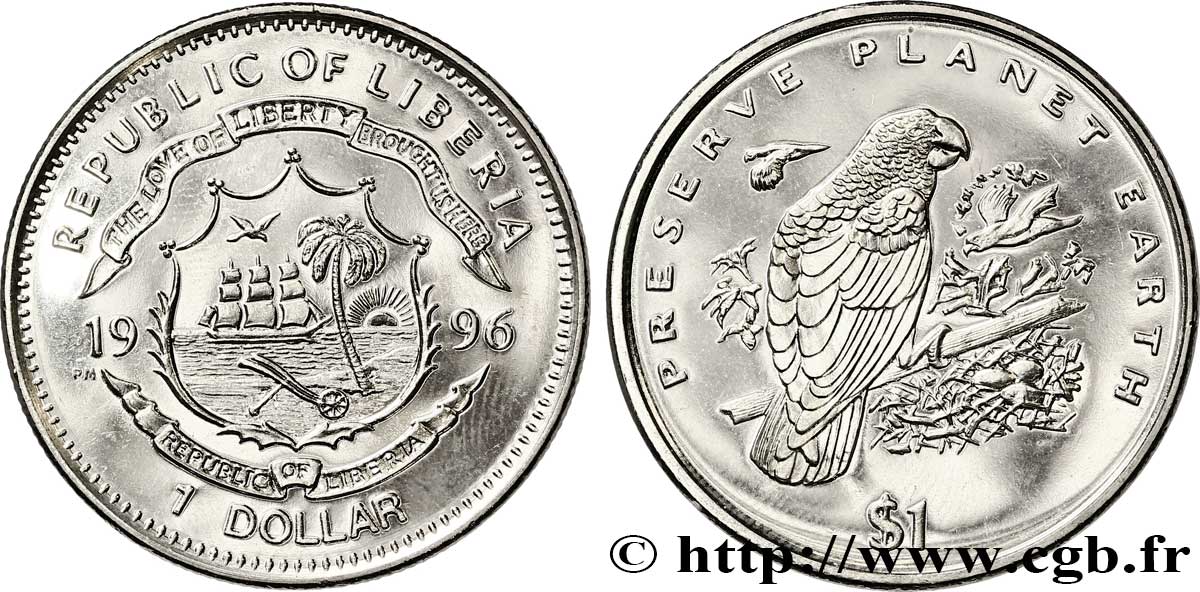 LIBERIA 1 Dollar armes / perroquet gris 1996  SPL 
