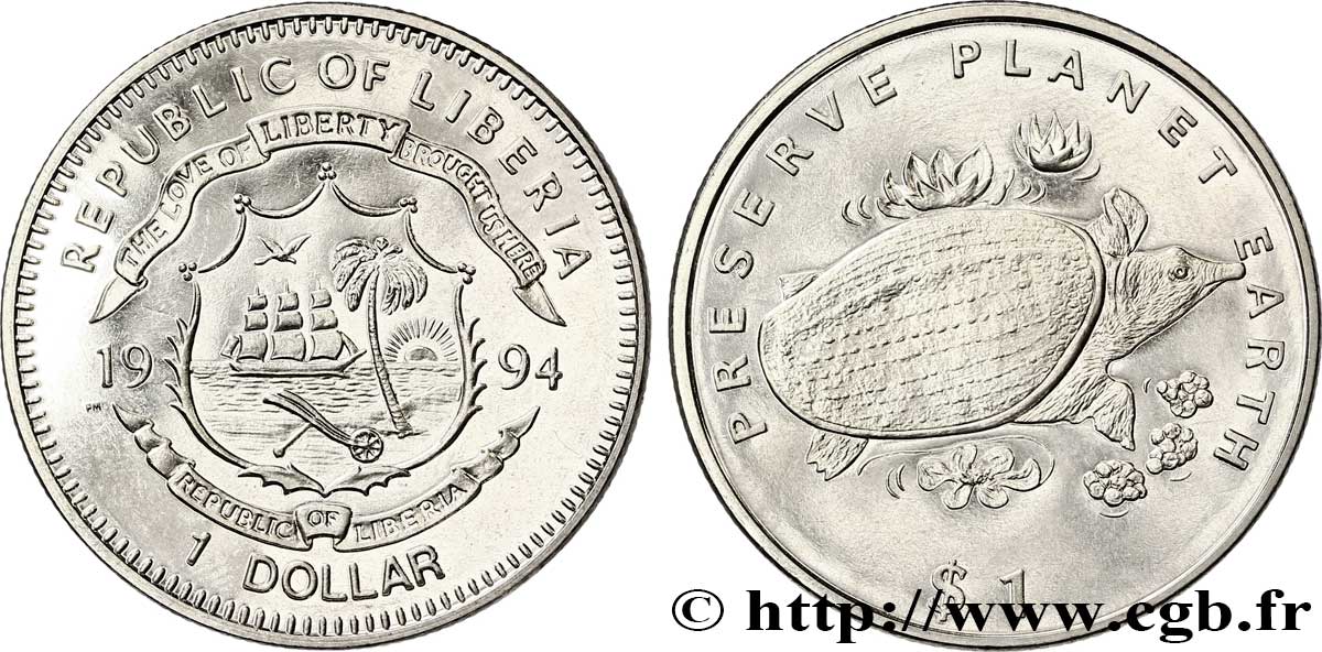 LIBERIA 1 Dollar armes / tortue trionyx 1994  SPL 