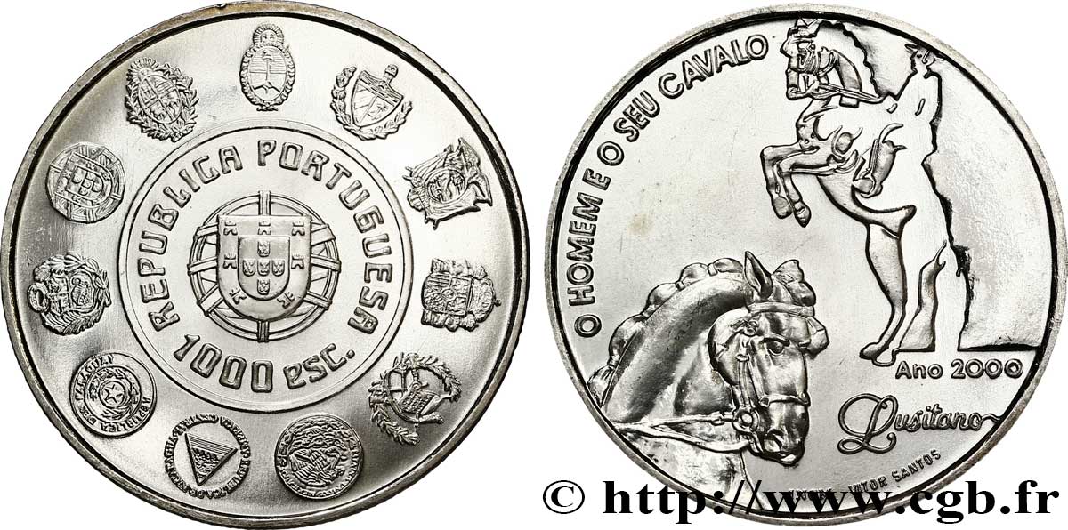 PORTUGAL 1000 Escudos Cheval Lusitanien 2000  MS 