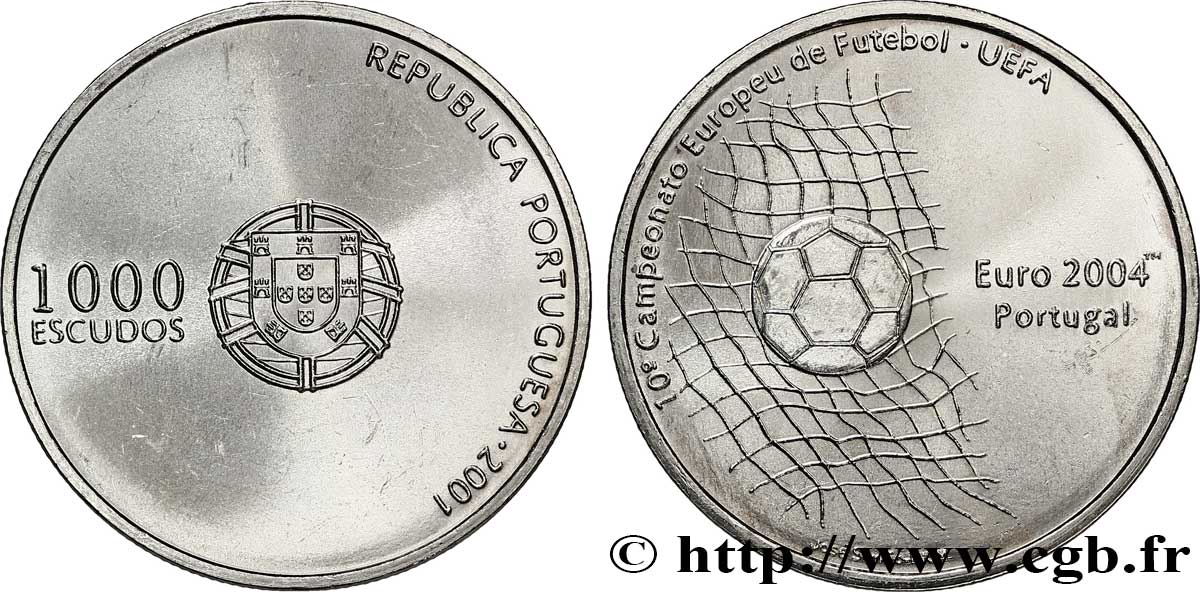 PORTUGAL 1000 Escudos 10e Championnat d’Europe de Football 2001  MS 