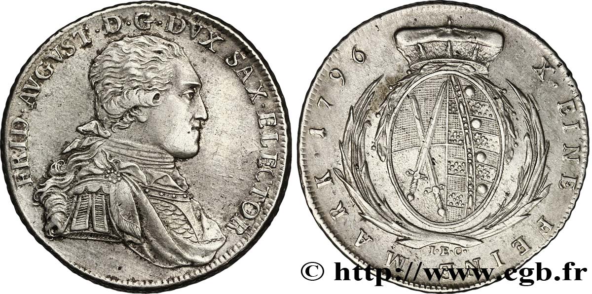 ALLEMAGNE - SAXE 1 Thaler Royaume de Saxe Frédéric Auguste III / armes 1796 Dresde TTB+ 