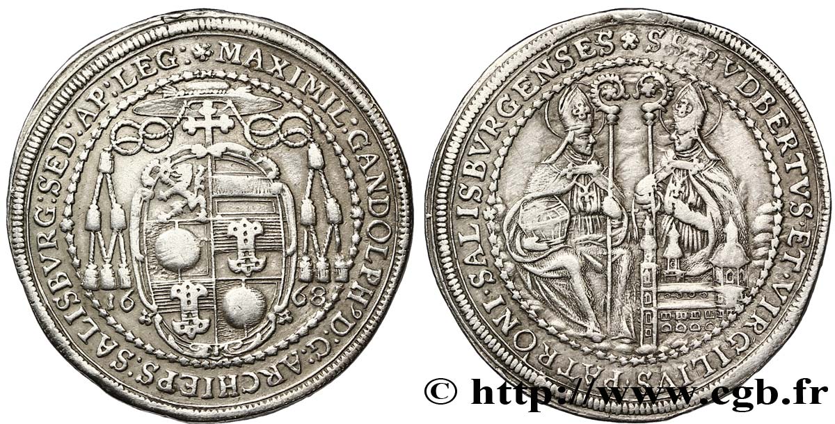 AUTRICHE - SALZBOURG 1/2 Thaler Archevéché de Salzbourg frappé au nom de Maximilien Gandolph 1668  TTB 