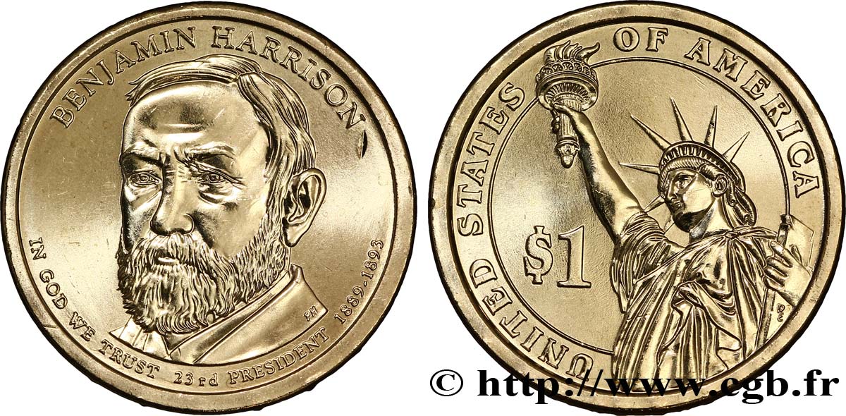 UNITED STATES OF AMERICA 1 Dollar Présidentiel Benjamin Harrison type tranche B 2012 Philadelphie - P MS 