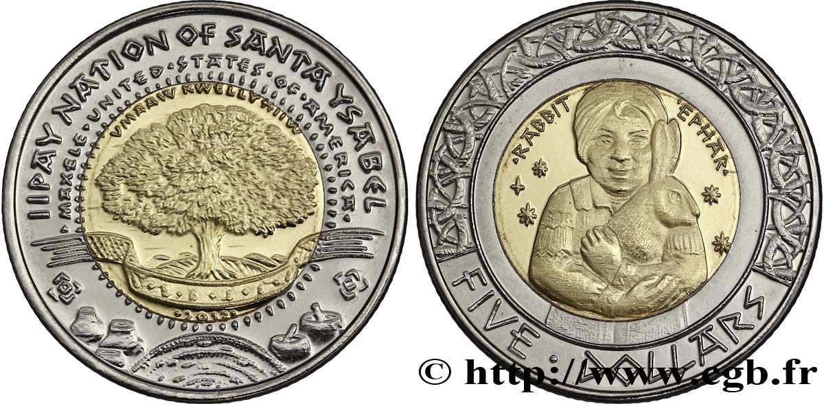 ÉTATS UNIS D AMÉRIQUE - Tribus Amérindiennes 5 Dollars Proof Iipay Nation of Santa Ysabel “fillette et lapin” 2012  SPL 