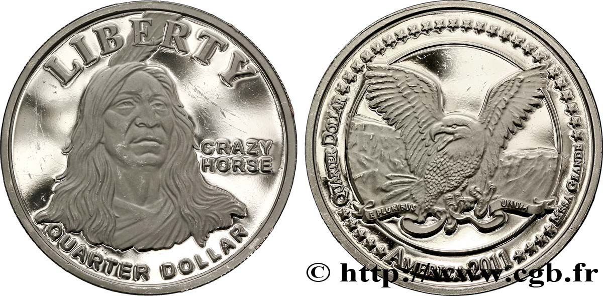 ÉTATS UNIS D AMÉRIQUE - Tribus Amérindiennes 1/4 Dollar Proof Mesa Grande : Crazy Horse 2011  FDC 