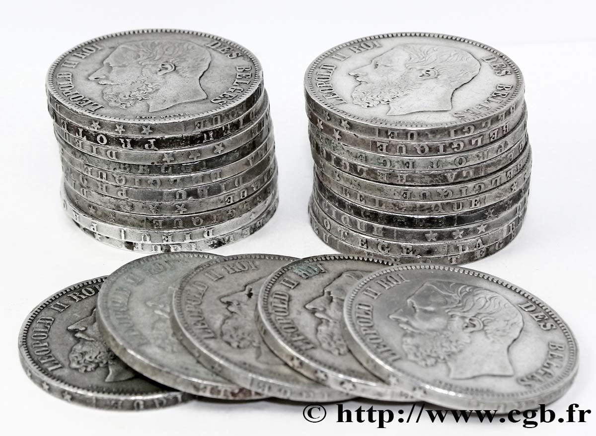 BELGIQUE Lot de 25 monnaies de 5 Francs Léopold II 1869-1876  TB 