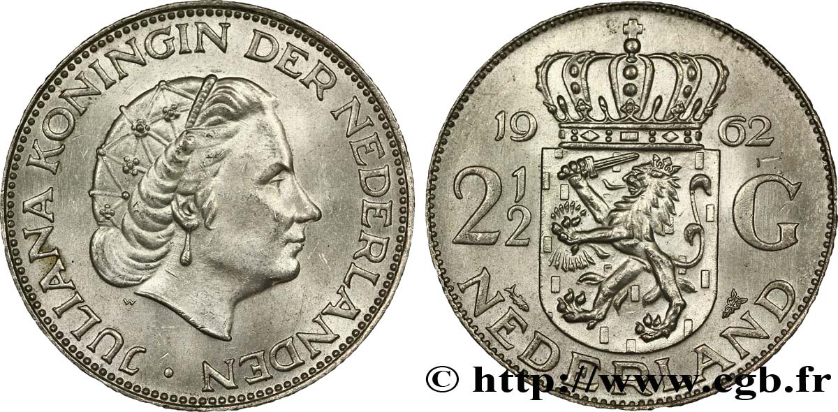 PAYS-BAS 2 1/2 Gulden Juliana 1962 Utrecht SUP 