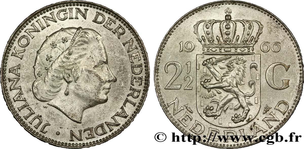 PAESI BASSI 2 1/2 Gulden Juliana 1966 Utrecht SPL 