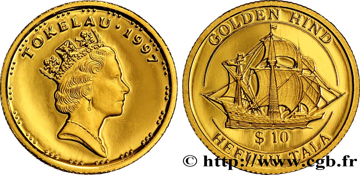 TOKELAU 10 Tala Proof Elisabeth II / voilier Golden Hind 1997  FDC 