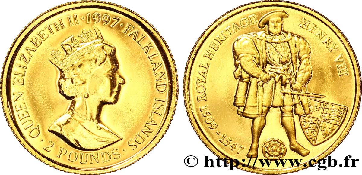 ÎLES FALKLAND 2 Pounds Elisabeth II / Henri VIII 1997  SPL 