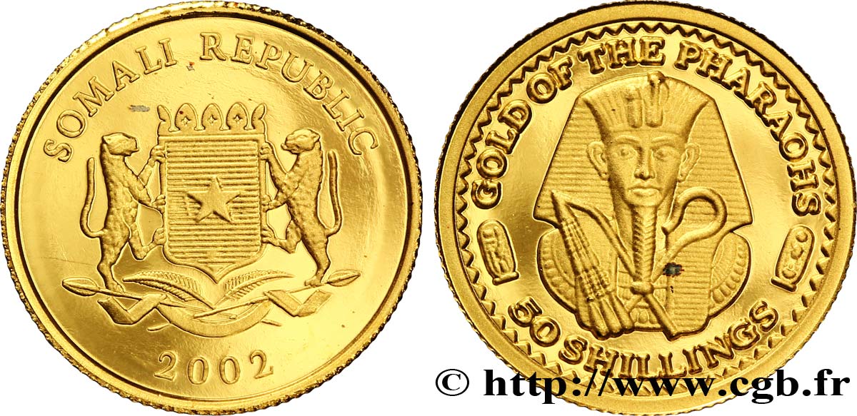 SOMALIE 50 Shillings Proof emblème national / pharaon Toutânkhamon 2002  FDC 