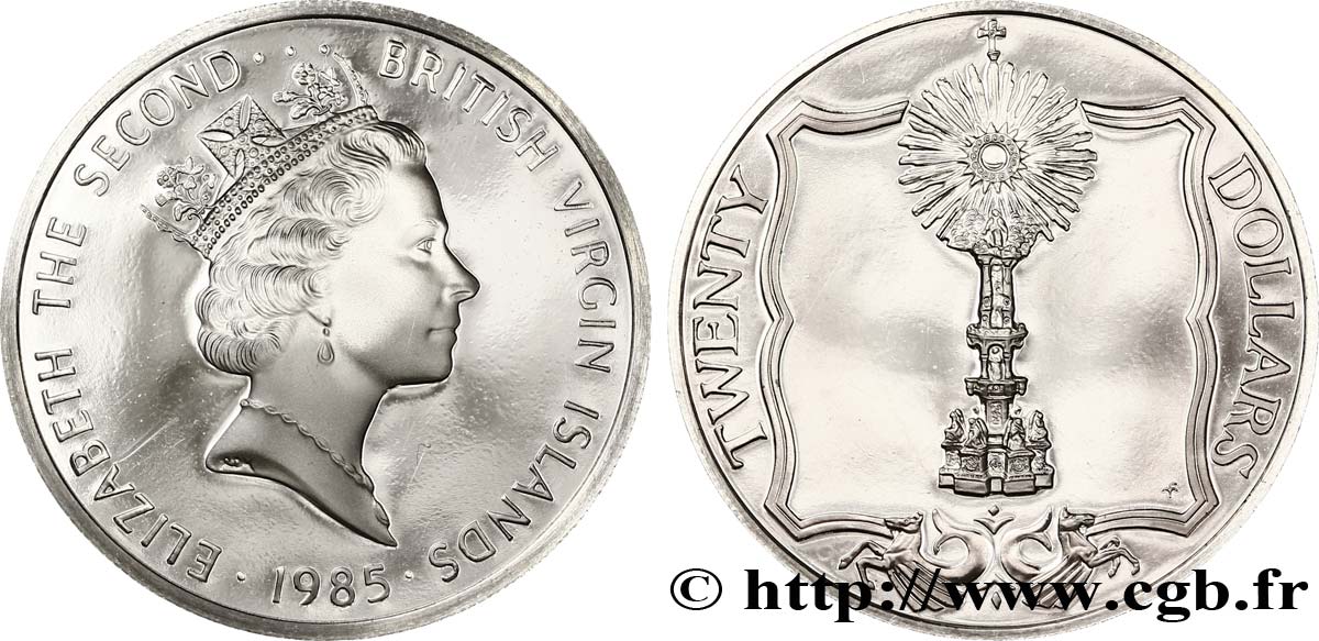 ÎLES VIERGES BRITANNIQUES 20 Dollars Proof Elisabeth II / ostentoir 1985  SPL 