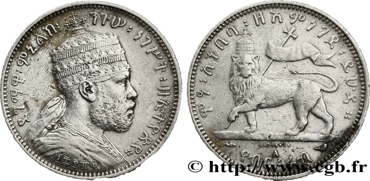 ÉTHIOPIE 1/4 Birr roi Menelik II EE1889 1897 Paris - A TTB 