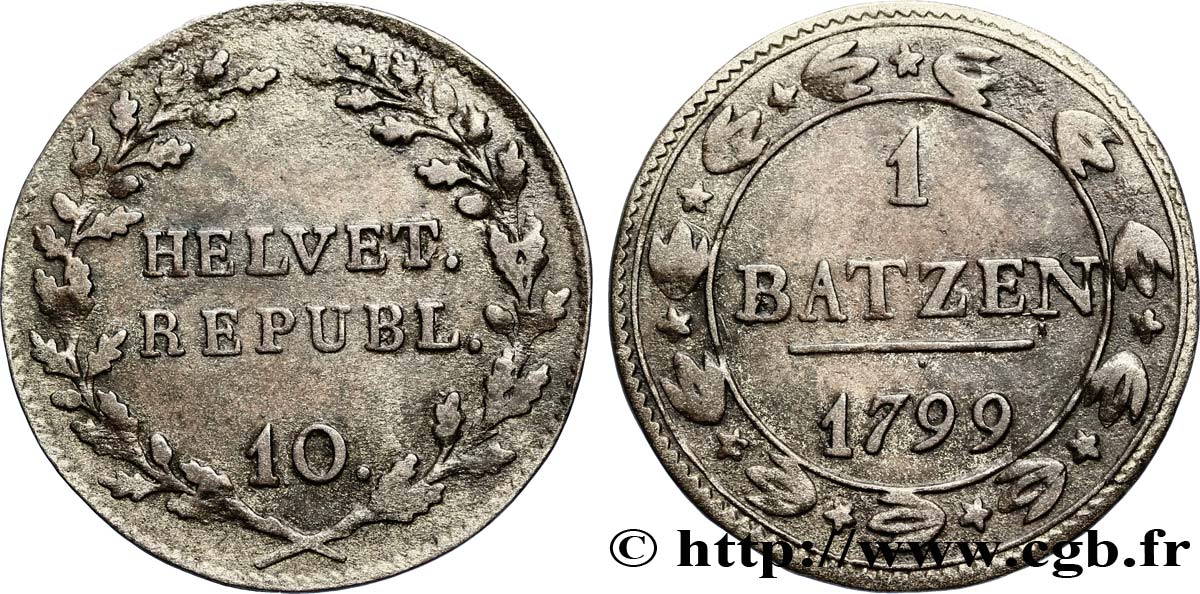 SUISSE - RÉPUBLIQUE HELVÉTIQUE 1 Batzen (10 Rappen) République Helvétique 1799  TTB 
