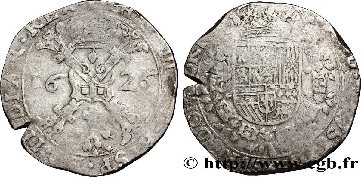 BELGIUM - SPANISH NETHERLANDS Patagon au nom de Philippe IV d’Espagne 1626 Tournai VF 
