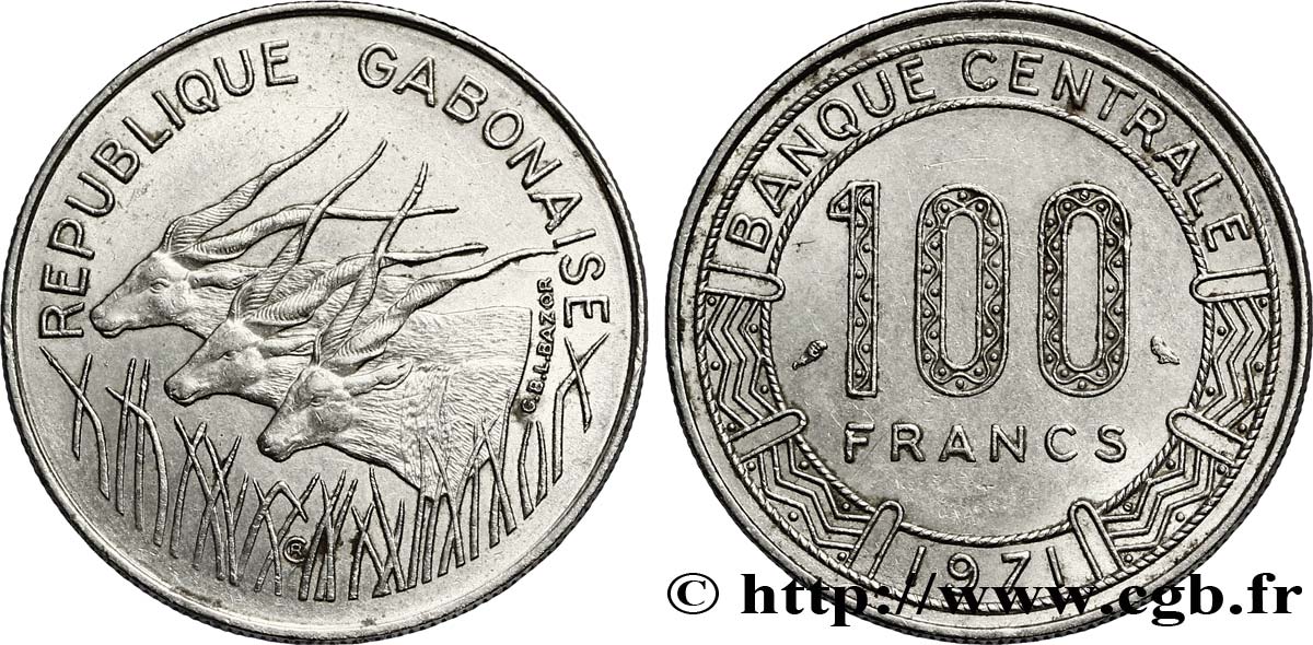GABON 100 Francs antilopes 1971 Paris SUP 