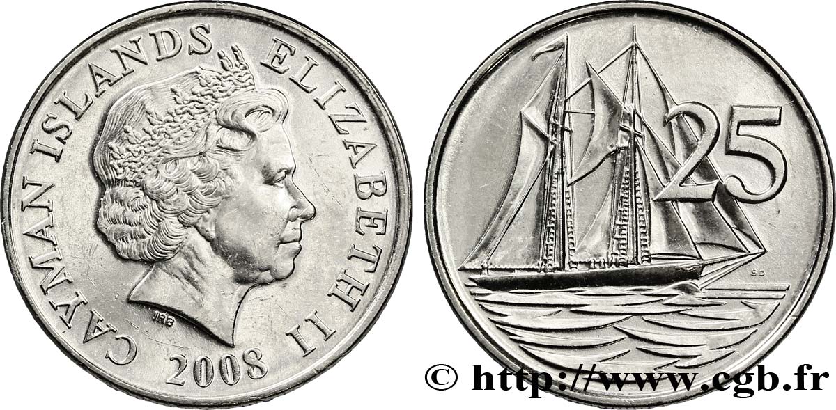 CAYMANS ISLANDS 25 Cents Elisabeth II / voilier 2008  MS 