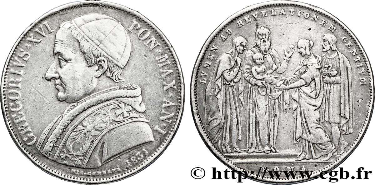 VATICAN ET ÉTATS PONTIFICAUX 1 Scudo Grégoire XVI, naissance de Jésus an IV 1831 Rome TTB 